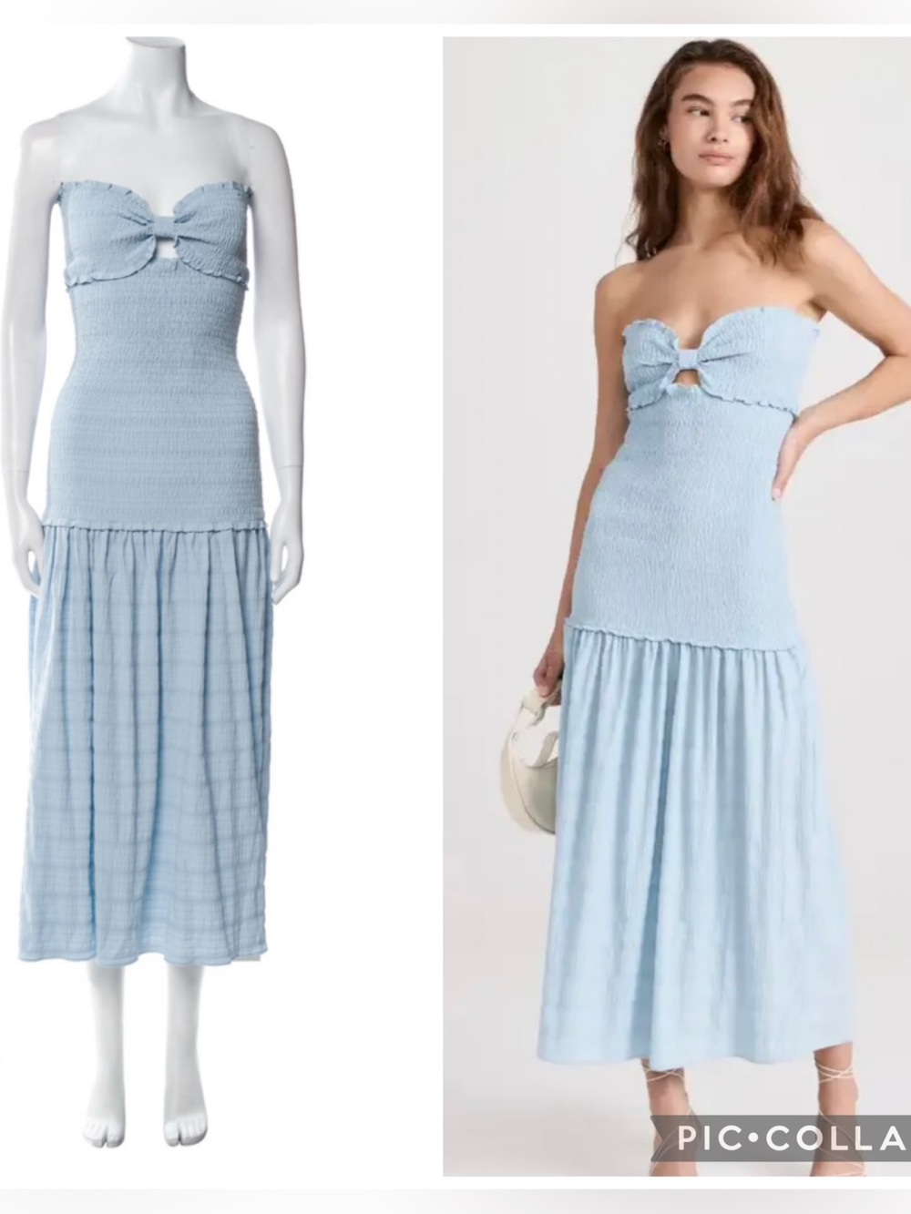 Pixie Market Nora Smocked Strapless Midi Dress Blue Size XS